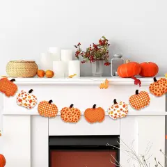 3D Pumpkins Banner Fall Harvest Garland Pre-Assembled Plaid Maple Leaf