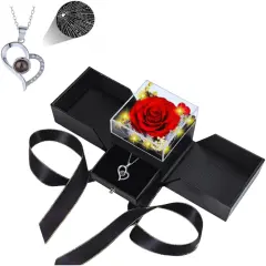 Preserved Real Rose with Heart I Love You Necklaces for Women