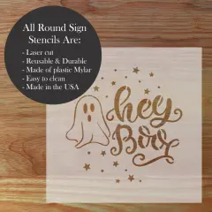 Hey Boo Halloween Round Sign Stencil | Sign Stencil | DIY Sign Stencil | Round Stencil | Designer Stencils |