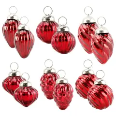 Glass Finial Ornaments 12ct Antiqued Mercury Farmhouse Decor Set Red