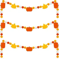 3Pcs Fall Thanksgiving Felt Garland Pumpkin Maple Leaf Hanging Banner