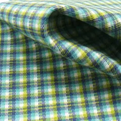 1 Yard Medium Weight Plaid Stretch Fabric Jade/Blue 44/45" Wide Apparel Use
