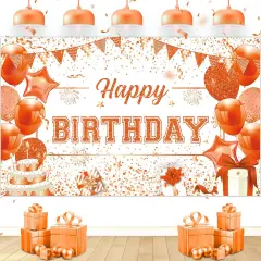 Orange Banner Decorations Large Orange and White Birthday Banner,70.9 x 43.3 Inch
