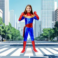 Rubies Blue and Red Girls Children Halloween Captain Marvel Costume - Small 5-6