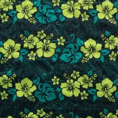 1 Yard Hibiscus Plumeria Monstera Leaf Fabric 100% Polyester, 60 Inches Width Green / Lime