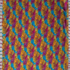 72" L x 45" W Split Leaf Rayon Sarong with Fringes Fabric Dark Turquoise