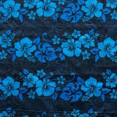 1 Yard Hibiscus Plumeria Monstera Leaf Fabric 100% Polyester, 60 Inches Width Royal / Aqua