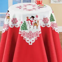 Collections Etc Embroidered Winter Snowman and Friends Forest Table Linens