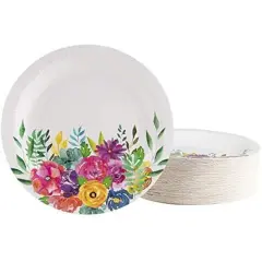 Juvale 80 Pack Vintage Disposable Floral Party Plates, 9 Inches, Ideal for Tea Parties, Weddings, Bridals, Baby Showers, Outdoor Lunch White