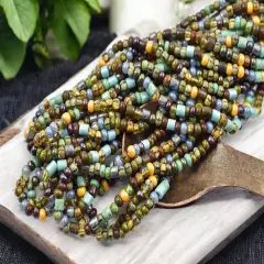 6/0 Aged Gala Striped Picasso Mix Seed Beads (21" Strand)