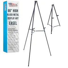 66" High Black Metal Display Easel - Large Adjustable Height Portable Easel Stand, Sign Display, Holds 25 lbs - Floor & Tabletop Easels, Painting Stand