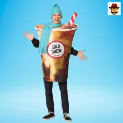 Cold Brew Coffee Adults Costume Tunic with Hat and Scarf Funny Halloween Party Outfit