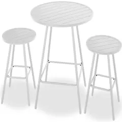 Best Choice Products 3-Piece Steel Patio Bar Height Round Bistro Set w/ Backless Stools, Slatted Design White
