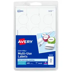 Avery Removable Multiuse Labels, Removable Adhesive, 1" Diameter, 600 Labels (5410) - 18 Pack