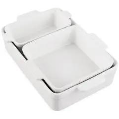Best Choice Products Ceramic Bakeware Set of 3 Casserole, Loaf, and Square Dishes w/ Handles Vanilla Buttercream