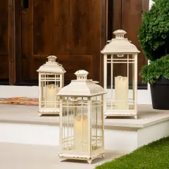 Northlight Weathered Mission Style Metal Candle Lanterns - 19.5" - Cream and Gold - Set of 3 Beige