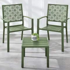Best Choice Products 3-Piece Stackable Patio Bistro Set, Outdoor Chat Furniture w/ 2 Chairs, Table Sage Green