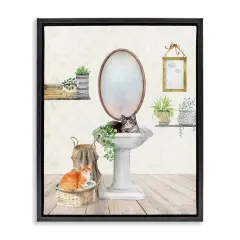 Stupell Industries Cats in Bathroom Scene Framed Floater Canvas Wall Art Design by Kim Allen