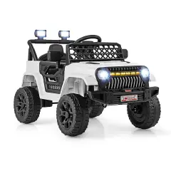 12V Ride-On Truck Car for Kids with Parental Remote, Music Player, and LED Lights White