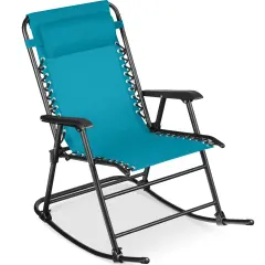 Best Choice Products Folding Outdoor Zero Gravity Rocking Lounge Chair w/ Headrest Pillow Peacock Blue