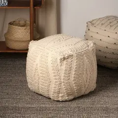 Geometric Handwoven Pouf 18"x18" - Decorative Pouf for Living Room, Bedroom, & Home D&eacute;cor