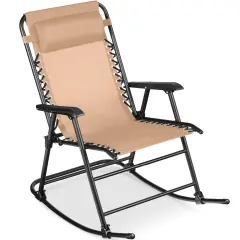 Best Choice Products Folding Outdoor Zero Gravity Rocking Lounge Chair w/ Headrest Pillow Beige
