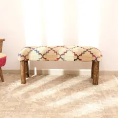 Decorative Jute Fabric Upholstered Multicolor Bench - 45" x 14" x 18"