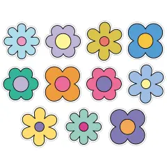 Happily Ever Elementary Retro Remix 36-Piece Groovy Flower Bulletin Board Decorations, Purple, Yellow, Pink, and More Colorful Cutouts for Party, Locker, Cubby, and Classroom Decor