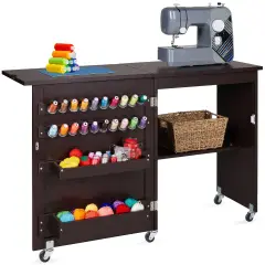 Best Choice Products Sewing Machine Table & Desk w/ Craft Storage and Trays Espresso