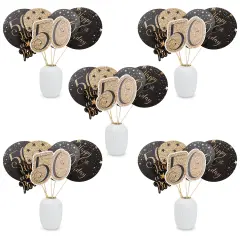 50th Birthday Decorations Party Centerpieces, Black and Gold Stick Table Toppers, 4 Designs (30 Pieces)