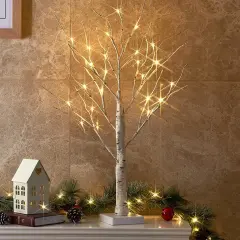 Lighted Tree, White Birch Tree with LED Lights, Prelit Artificial Tree with Timer