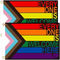 Progress Pride Flag Gay Flag Rainbow LGBT Flag 3X5 Foot 2Pcs Outdoor Indoor Waterproof Pride Decorations with Brass Grommets