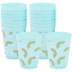 Blue Plastic Tumbler Cups, Pastel Rainbow Party Supplies (16 oz, 16 Pack)