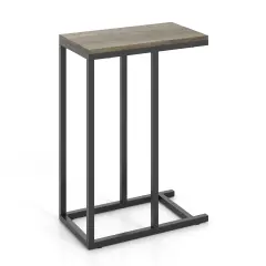 Black Metal C-Shaped Side Table with Sturdy Frame and Space-Saving Design Oak