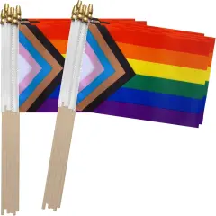 Progress Rainbow Gay Pride Stick Flag Small Mini Hand Held LGBT Flags,5x8 Inch,12 Pack