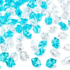 Blue and White Fake Ice Rocks, 150 PCS Acrylic Decorative Ice Clear Ice Rock Diamond Crystals Gems