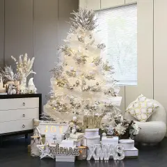 6-Inch-Wide Sheer Glitter Yarn Ribbon, Decorative Mesh Ribbon for Christmas Trees, Wreaths, Garlands, Art Crafts, Bouquets, Seasonal Decorations (3-Pack, 10-Yard/Pack, Champagne)