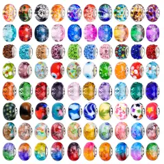 120 Pieces Assorted European Craft Beads Large Hole Lampwork Spacer Beads Colorful European Beads for DIY Necklace Bracelet Jewelry Making (Out Flower)