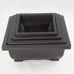 4 Mix 6.25"-10" Rectangular Plastic Bonsai, Cactus / Succulent Pot - Dark Brown