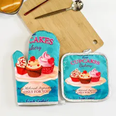 Oven Mitts Dessert Style Blue
