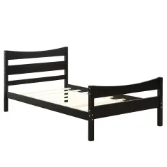 Pine Wood Twin Platform Bed with Headboard Footboard Under-bed Storage and Sturdy Slat Support Dark Brown