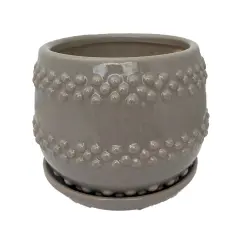 Seneca Ceramic Pot with Attached Saucer - 5" x 4.25" - Light Grey