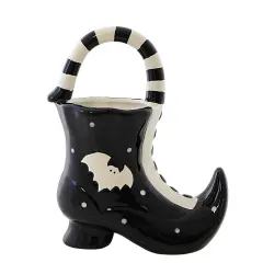 Transpac 7.5 Inch Witch Boot Candy Bowl W/Handle Halloween Figurine , Halloween Decor Halloween Bat Black