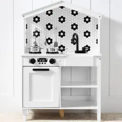 Best Choice Products Farmhouse Play Kitchen Toy for Kids w/ Chalkboard, Storage Shelves, 5 Accessories White/Black