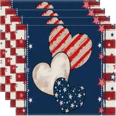 Heart Stripe Stars 4th of July Placemats Set of 4 12x18 Inch Patriotic America Memorial Day