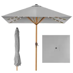Best Choice Products 9ft Deep Square Solar LED Lighted Patio Umbrella w/ Faux Wood Texture, UV-Resistant Fog Gray