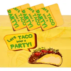 3 Pack Mexican Fiesta Tablecloth Plastic Table Cloth Cover Rectangular, Let&rsquo;s Taco Bout A Party Supplies Decor Decorations, 54 x 108 in. Yellow