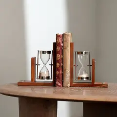 Decorative Wooden Bookend with Hourglass - Tabletop Object