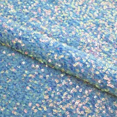 Sanibel Seashell Stretch Velvet Sequin Fabric Blue/Irid