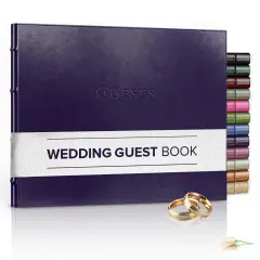 Gallery Leather Guest Book Wedding, Party, Special Events, add Polaroid Photos, 192 Lined Pages, Bonded Leather, Hardcover 7" x 9" Camden Violet